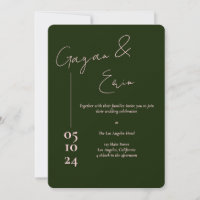 Dark Green pink Love Letter Wedding Invitations 