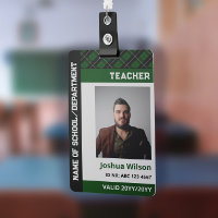 Dark Green Plaid Photo ID School Teacher