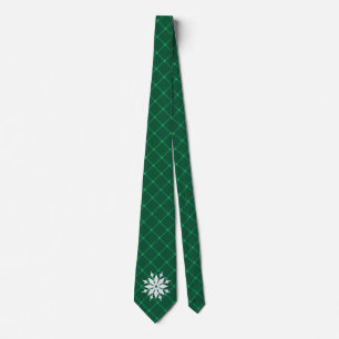 Dark green plaid winter holidays snowflake tie