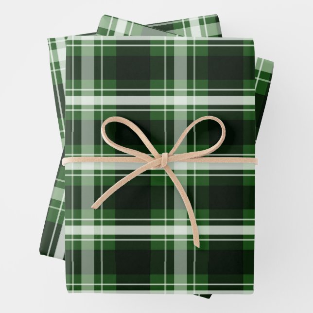 Dark Green Plaid Wrapping Paper Sheet (In situ)