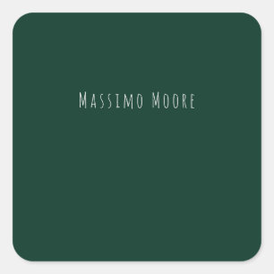 Dark Green Plain Elegant Casual Own Name Square Sticker