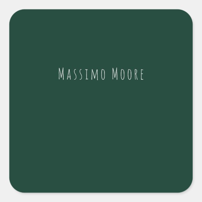 Dark Green Plain Elegant Casual Own Name Square Sticker (Front)