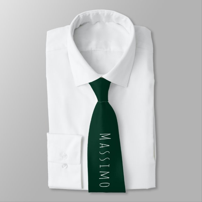 Dark Green Plain Elegant Casual Own Name Tie (Tied)