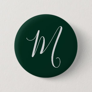 Dark Green Plain Elegant Modern Own Name Monogram 6 Cm Round Badge