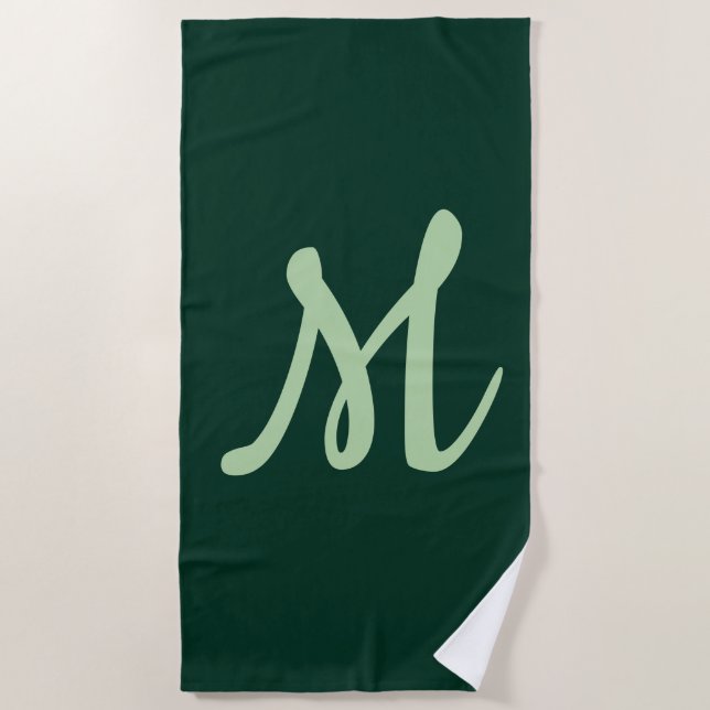 Dark Green Plain Elegant Modern Own Name Monogram Beach Towel (Front)