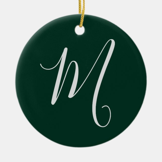 Dark Green Plain Elegant Modern Own Name Monogram Ceramic Tree Decoration (Front)