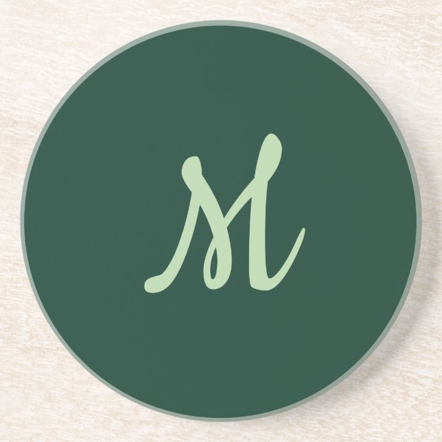 Dark Green Plain Elegant Modern Own Name Monogram Coaster (Front)