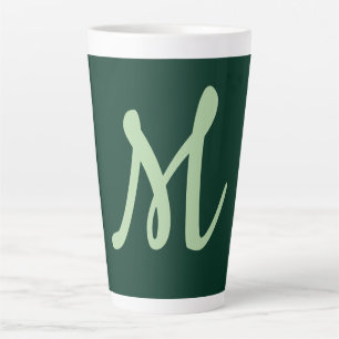 Dark Green Plain Elegant Modern Own Name Monogram Latte Mug