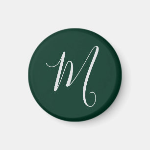 Dark Green Plain Elegant Modern Own Name Monogram Magnet