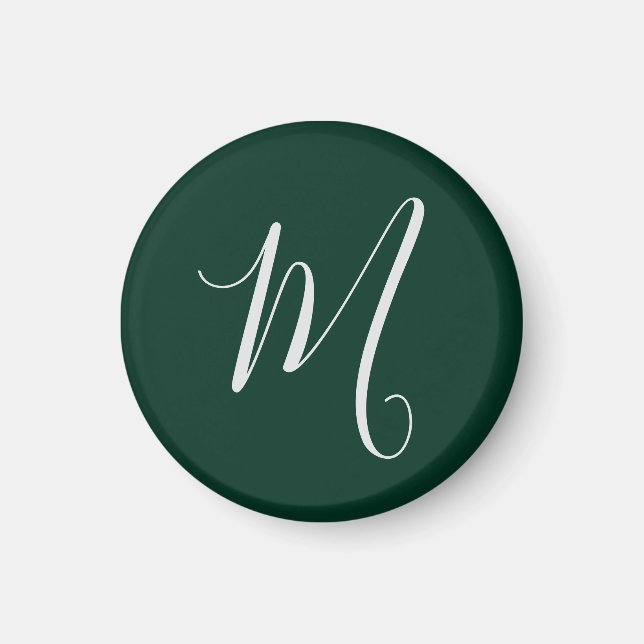 Dark Green Plain Elegant Modern Own Name Monogram Magnet (Front)