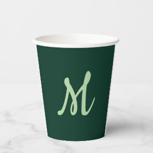 Dark Green Plain Elegant Modern Own Name Monogram Paper Cups