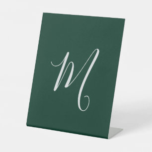 Dark Green Plain Elegant Modern Own Name Monogram Pedestal Sign