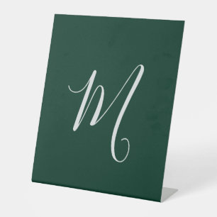 Dark Green Plain Elegant Modern Own Name Monogram Pedestal Sign