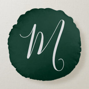 Dark Green Plain Elegant Modern Own Name Monogram Round Cushion