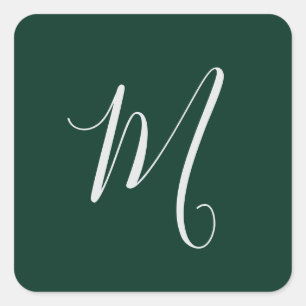 Dark Green Plain Elegant Modern Own Name Monogram Square Sticker