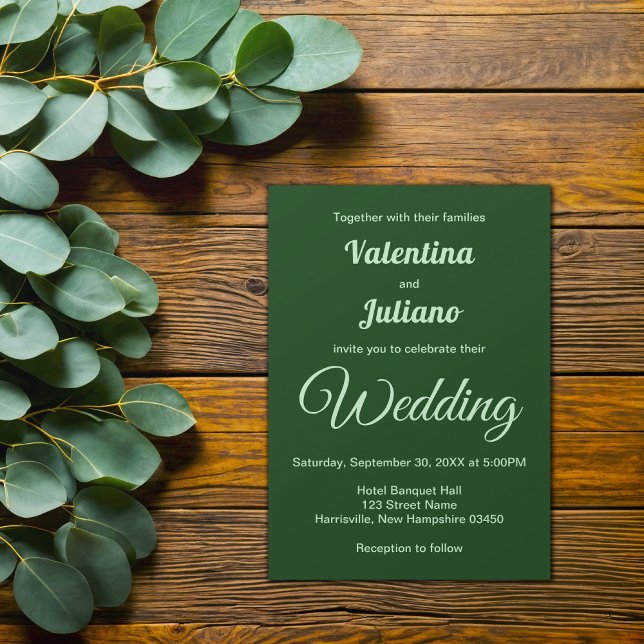Dark Green Plain Text Wedding Invitation (Dark Green Plain Text Wedding Invitation)