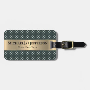 Dark Green Polka Dot, Metallic Gold Band, Elegant Luggage Tag