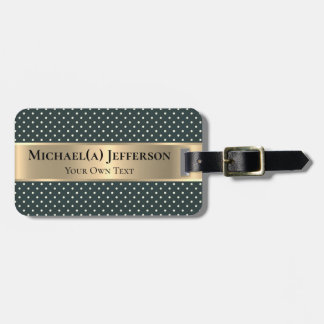 Dark Green Polka Dot, Metallic Gold Band, Elegant  Luggage Tag
