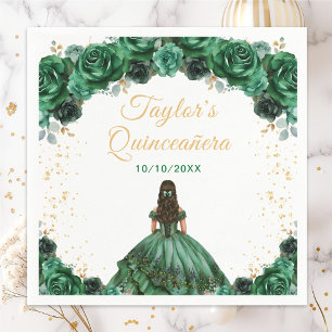 Dark Green Princess Floral Quinceañera Napkin