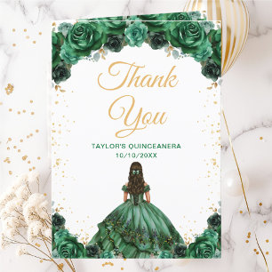 Dark Green Princess Floral Quinceañera Thank You Card