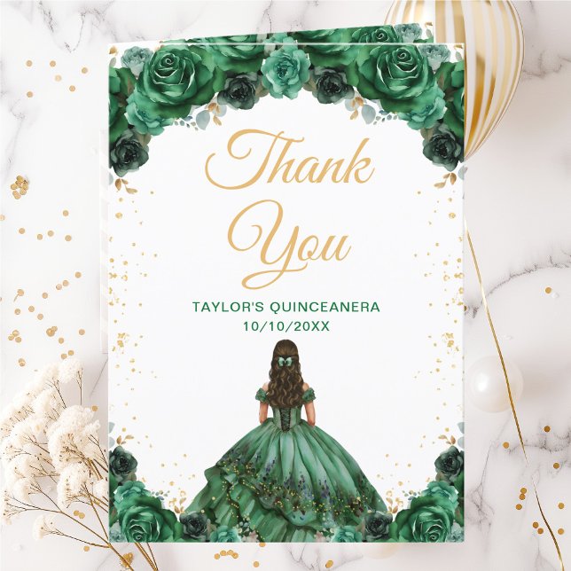 Dark Green Princess Floral Quinceañera Thank You Card (Creator Uploaded)