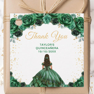 Dark Green Princess Quinceañera Thank You Favour Tags