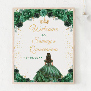 Dark Green Princess Quinceañera Welcome Poster