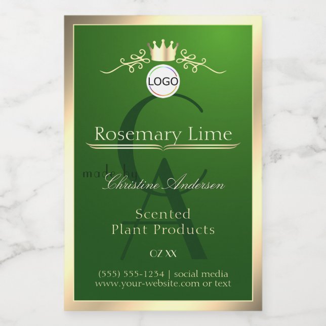 Dark Green Product Label Gold Frame Logo Monogram (Single Label)