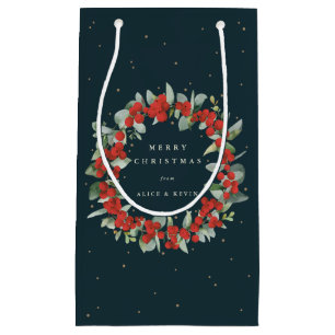Dark Green Red Berry+Eucalyptus Christmas/Holiday Small Gift Bag
