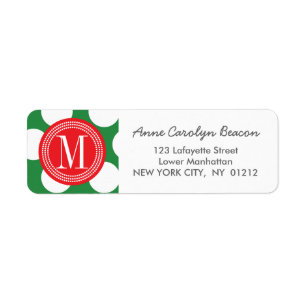 Dark Green & Red Big Polka Dots Monogrammed