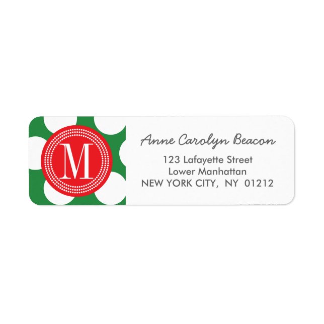 Dark Green & Red Big Polka Dots Monogrammed (Front)