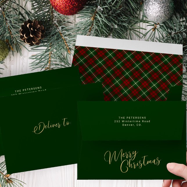 Dark green red tartan plaid Merry Christmas  Envelope (Creator Uploaded)