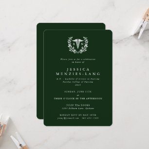 Dark Green Registered Nurse Caduceus+Laurel Wreath Invitation