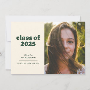 Dark Green Retro Simplicity Photo Graduation  Announcement