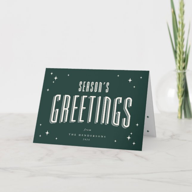 Dark Green Retro Stars Season's Greetings Photo Holiday Card (Front)
