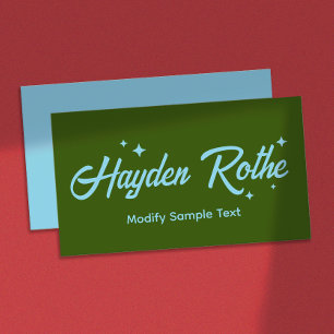 Dark Green Retro Typography Stars Business Card