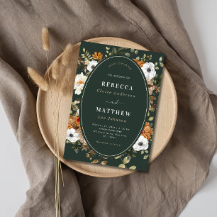 Dark Green Romantic Boho Floral Botanical Wedding Invitation