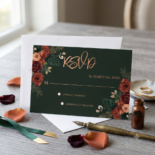 Dark green Romantic Garden Floral  Wedding RSVP Card