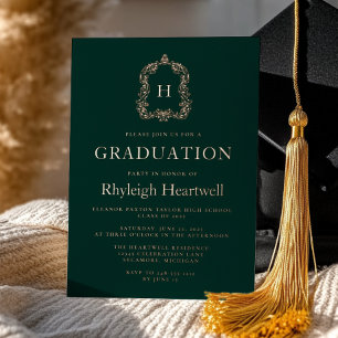 Dark Green Rose Gold Crest Graduation Party