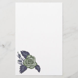 Dark Green Rose Stationery
