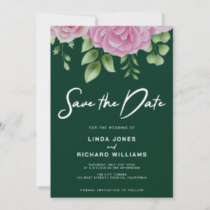 Dark Green Roses Save The Date Invitation