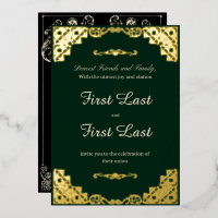 Dark Green Royalty Foil Wedding Invitation
