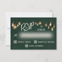 Dark Green Rustic Wood and Edison Lights