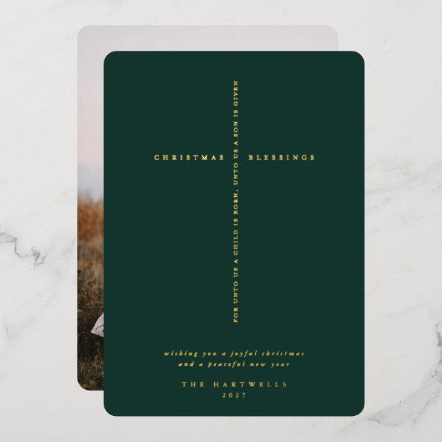 Dark Green Scripture Cross Photo (Front/Back)