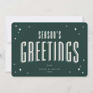 Dark Green Season's Greetings Retro Stars Flat Holiday Card
