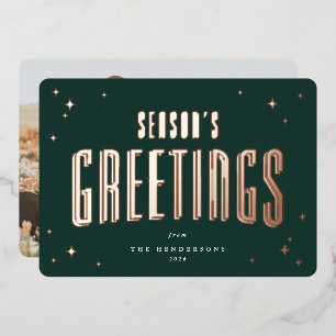 Dark Green Season's Greetings Retro Stars Photo 