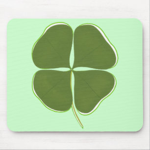 Dark Green Shamrock, Four Leaf Clover mousepads