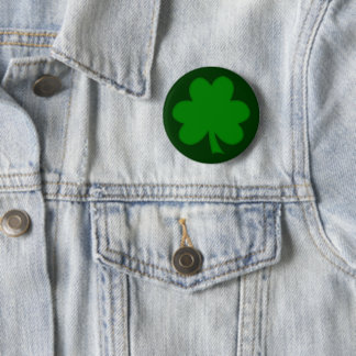 Dark Green Shamrock Shape St Paddys Day 6 Cm Round Badge