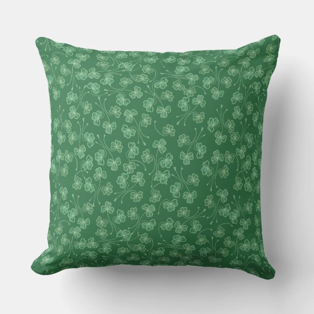 Dark Green Shamrocks Pattern Pillow or Cushion (Front)