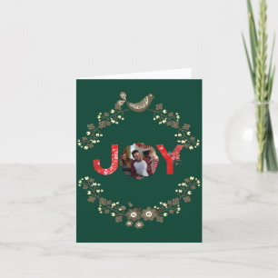 Dark Green Simple 1 Photo Joy Christmas  Holiday Card